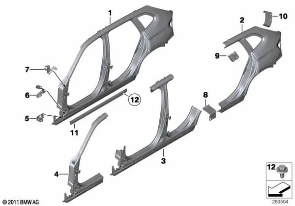Soporte del panel lateral delantero derecho para BMW X1 E84 (OEM 41002993040). Original BMW.