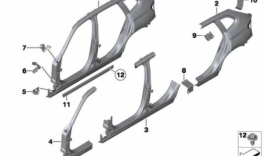 Pilar delantero derecho OEM 41002993126 para BMW X1 E84. Pieza exterior original BMW.