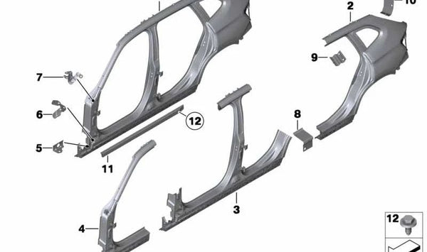 Refuerzo metálico para el pilar C izquierdo OEM 41217275586 para BMW E84. Original BMW.