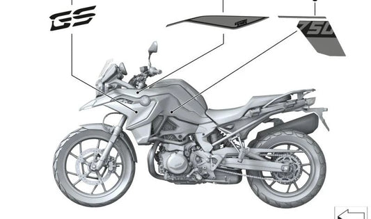 Inscripción de revestimiento lateral izquierdo OEM 51147925513 para motos BMW F750GS, F800GS. Original BMW Motorrad.