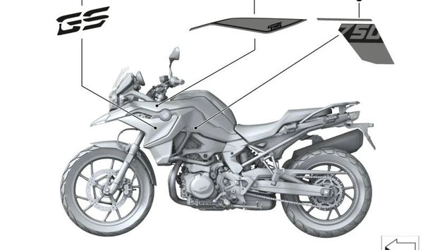 Inscripción de revestimiento lateral izquierdo OEM 51147925513 para motos BMW F750GS, F800GS. Original BMW Motorrad.