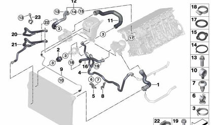 Manguera de refrigerante OEM 17127578404 para BMW F10, F11, F18. Original BMW.