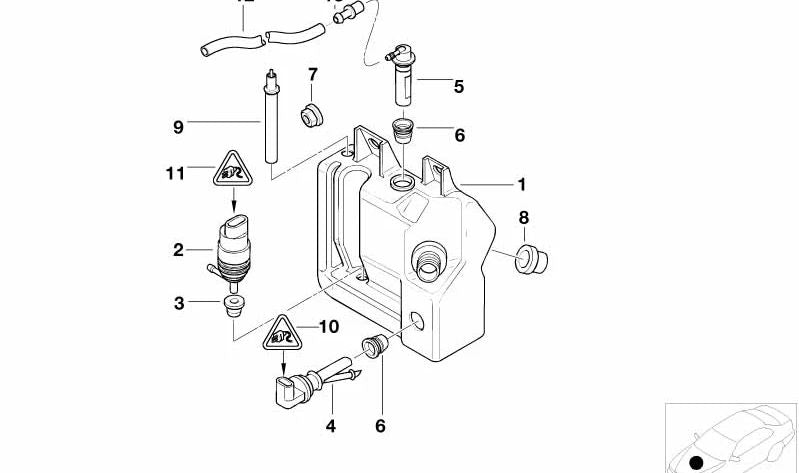 Windshield Washer Fluid Reservoir with Level Indicator OEM 61677044899 for BMW E39. Original BMW