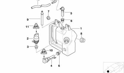 Windshield Washer Fluid Reservoir with Level Indicator OEM 61677044899 for BMW E39. Original BMW