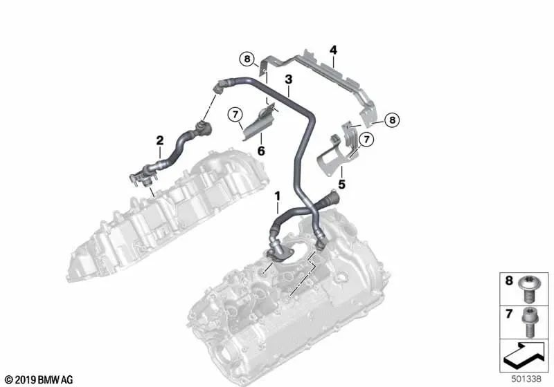 Breather pipe for BMW X5 G05, X6 G06, X7 G07 (OEM 11158698823). Original BMW