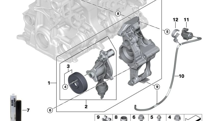 Bomba de agua OEM 11517644810 para BMW F30, F31, G30, G31, G11, G12. Original BMW.
