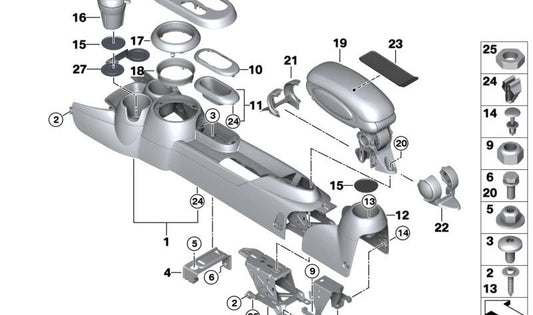 OEM-Mittelarmlehnen-Stützhalterung 51169266367 für MINI F56, F55, F57, F56 BEV, F56 LCI, F55 LCI, F57 BEV, F57 LCI. Originaler MINI.