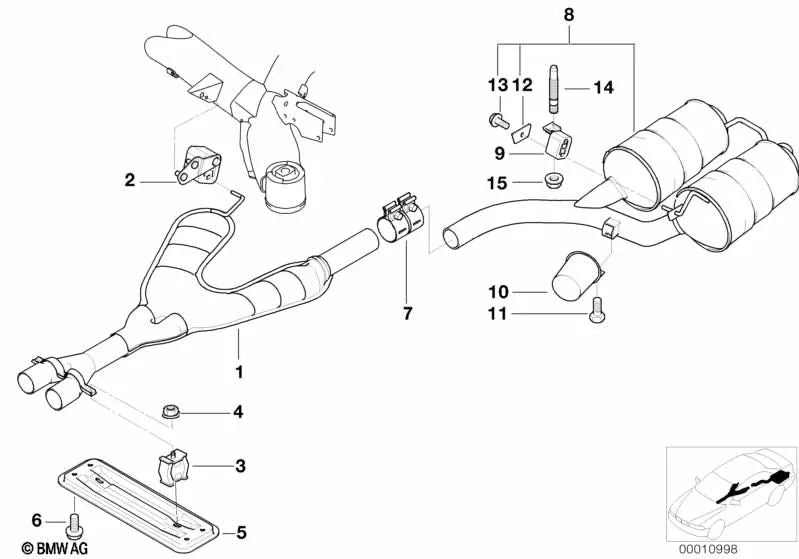 Silenziatore di scarico finale per la serie BMW 5 E39 (OEM 18107831969). BMW originale.
