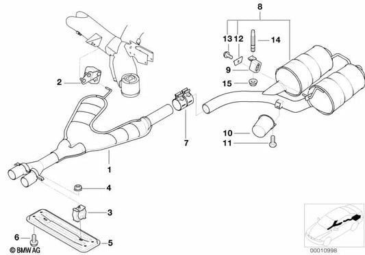 Silenziatore di scarico finale per la serie BMW 5 E39 (OEM 18107831969). BMW originale.