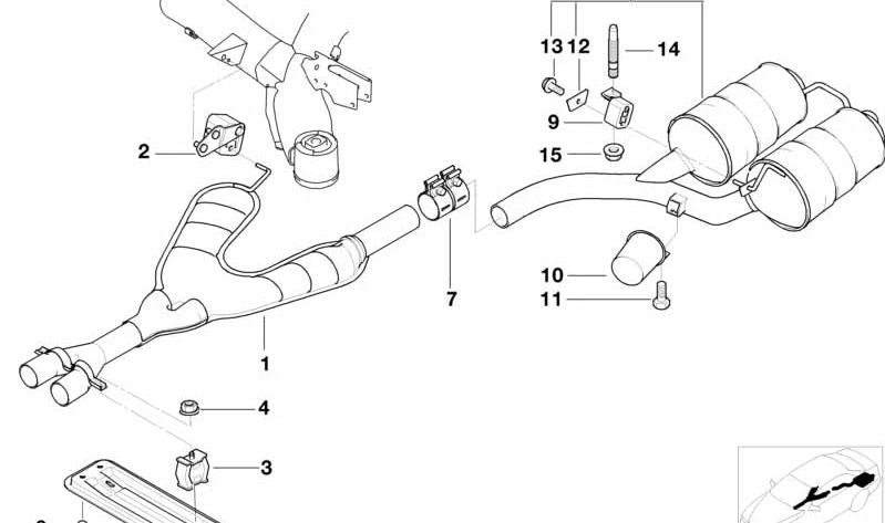 Silenzio posteriore OEM 18101407970 per la serie BMW 5 E39. BMW originale BMW. Ideale per sostituire lo scarico posteriore consumato o danneggiato.