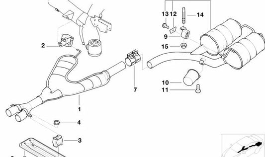 Silencioso trasero OEM 18101407970 para BMW Serie 5 E39. Pieza original BMW. Ideal para sustituir el escape trasero desgastado o dañado.