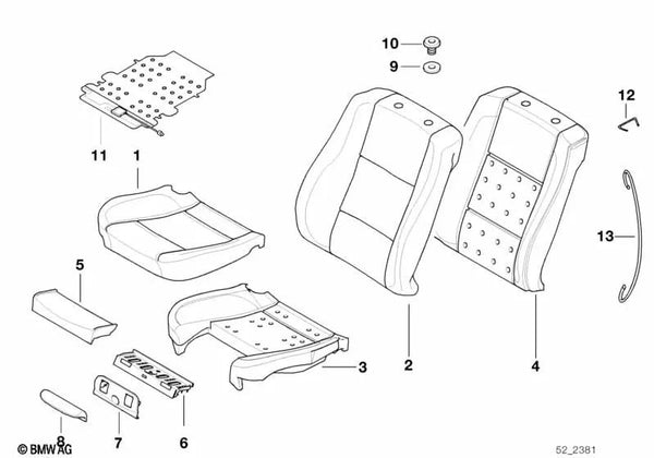 Funda de Asiento de Cuero para BMW E39, E38 (OEM 52108254377). Original BMW