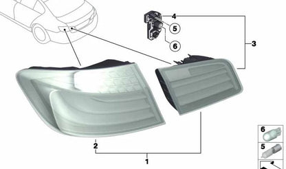 Soporte portalámparas luz trasera portón izquierdo OEM 63217263535 para BMW F10, F18. Original BMW.
