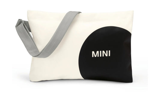 Bolsa Musette Car Detail MINI com estampa de carro OEM 80225B320C7, branco/preto, coleção MINI 2024, repelente à água. Válido para BMW e MINI. MINI originais.