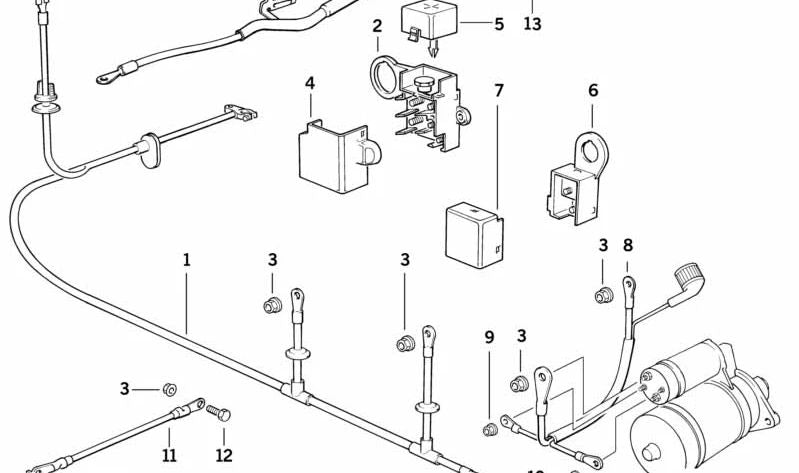 OEM boot motor cable 12421737735 for BMW E31 850CSI, 850CI (models with M70 and S70 engines). Original BMW replacement.