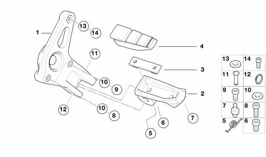 Descansa-pies derecho OEM 46712335838 para motos BMW R1150RS, R1100R, R850R... y más. Original BMW Motorrad.