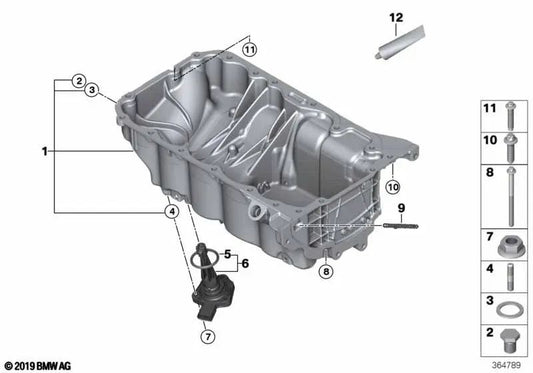 Oil pan for BMW 1 Series F52 (OEM 11132457191). Genuine BMW