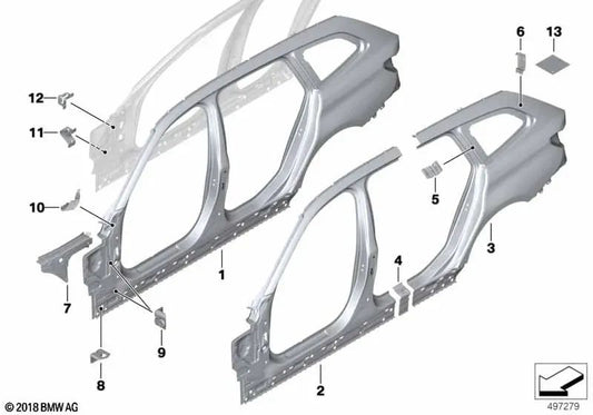 Columna A exterior derecha OEM 41007493262 para BMW Serie 3 G21, G31, G81 y más. Original BMW.