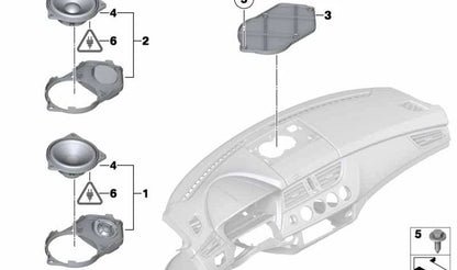 Rejilla altavoz salpicadero OEM 65126978053 para BMW E70, E71, E72, E89. Compatible con modelos X5 y Z4. Repuesto original BMW.