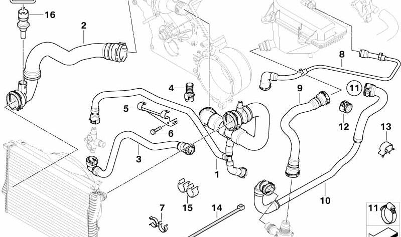 Soporte de manguera OEM 17121439256 para BMW E53. Original BMW.