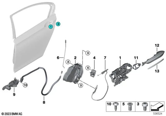Rechte Tür Außenhandling für BMW 5 F07 -Serie, F07N -Serie 7 F01, F01N, F02, F02N, F04 (OEM 51217175732). Original BMW.