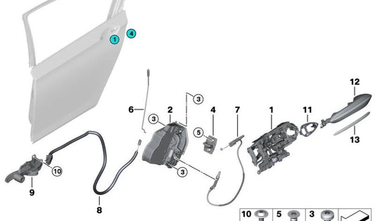 Asa de puerta derecha imprimada OEM 51217249976 para BMW F07, F07N, F10, F10N, F11, F11N, F18, F18N, F06, F06N, F12, F12N, F13, F13N, F01, F01N, F02, F02N, F04. Original BMW.