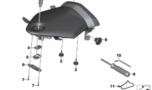 Piastra bloccaggio sella passeggero OEM 52537720798 per moto BMW S1000RR, HP4. BMW Motorrad originale.