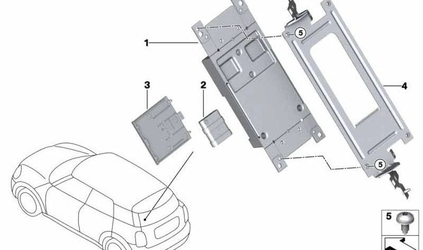 Tapa Telematics OEM 84109304009 para BMW F20, F21, F22, F23 y MINI F54, F55, F56, F57, F60. Pieza original BMW y MINI.