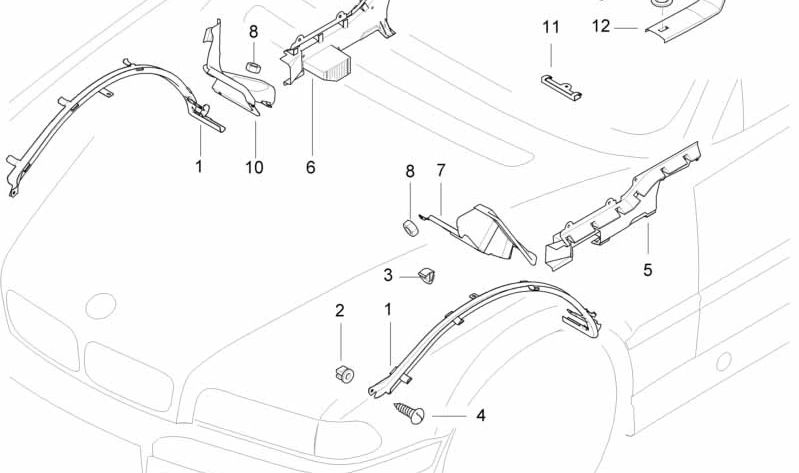 Cubierta de cableado delantero izquierdo OEM 61138352951 para BMW E38. Original BMW.