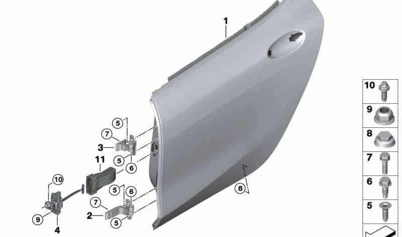 Tope de puerta trasera OEM 51227440724 para BMW F93 y G16. Pieza original BMW.
