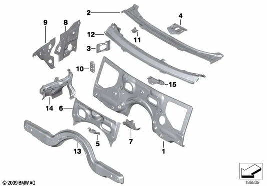 Left A-pillar reinforcement for BMW 5 Series F07, F10, F11, F18/ 6 Series F06, F12, F13/ 7 Series F01, F02, F04 (OEM 41107204077). Original BMW.