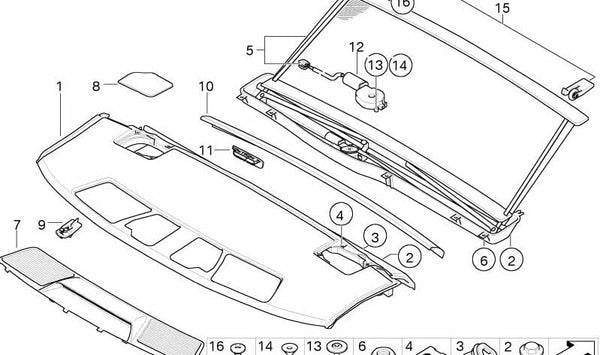 Tapa embellecedora para parasol trasero enrollable OEM 51467113576 para BMW Serie 7 E65, E66. Original BMW.
