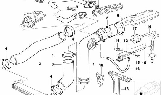 Tubo de admisión OEM 11712244533 para BMW E36 325td, 325tds y BMW E34 525td, 525tds. Original BMW.