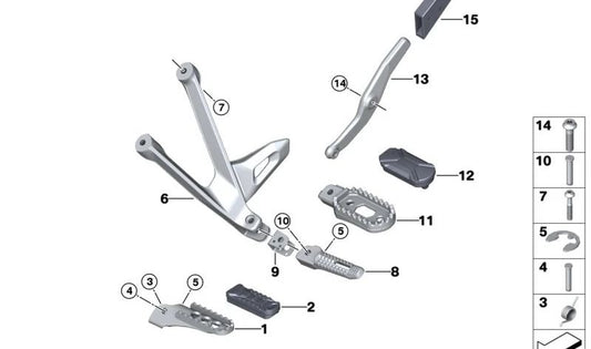 Reposapiés trasero izquierdo OEM 46717708633 para motos BMW R 1300 GS, R nineT Pure, S 1000 RR, M 1000 RR... y más. Original BMW Motorrad.