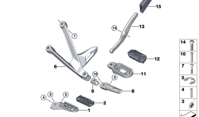 Descansa-pies trasero derecho OEM 46717708634 para motos BMW R 1300 GS, R nineT Pure, R nineT Scrambler, R nineT Racer, S 1000 RR, S 1000 R, M 1000 R, M 1000 RR… y más. Original BMW Motorrad.