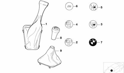 Emblema adhesivo OEM 25111221616 para BMW E30, E28, E24. Compatible con modelos con cambio manual de 5 velocidades. Original BMW.