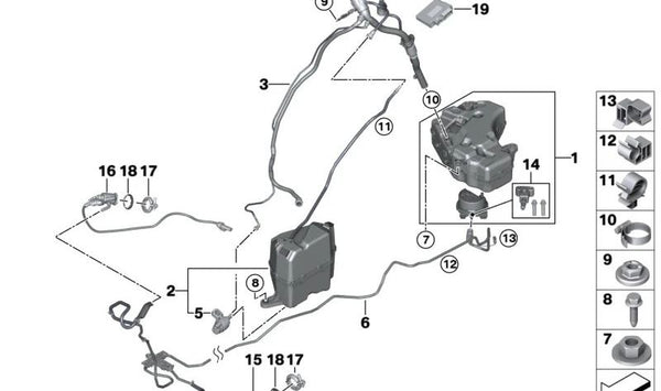 Depósito SCR (AdBlue) pasivo OEM 16197377944 para BMW G01, G02. Original BMW.