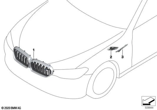 Griglia decorativa frontale per BMW 5 F90N Serie (OEM 51138080589). BMW originale
