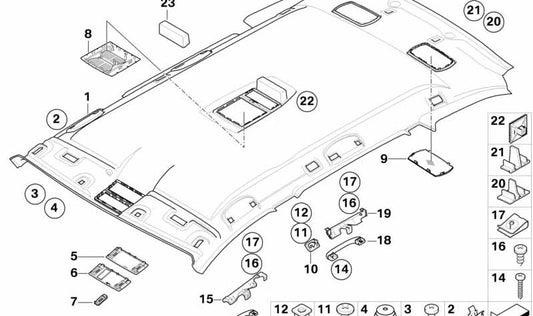 Asa de techo interior izquierdo trasero OEM 51169143531 para BMW E60, E60N, E61, E61N. Color beige crema. Original BMW.