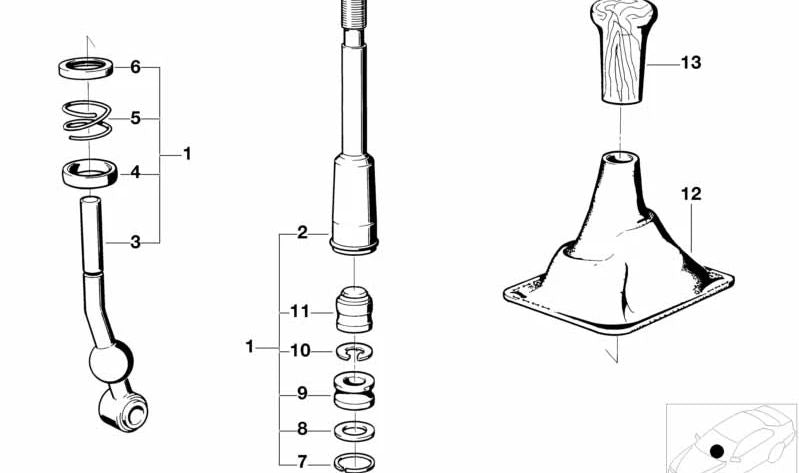 Pomo de cambio de marchas OEM 25111209581 para BMW E21, E12, E24, E23. Original BMW.