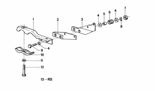 Soporte para sistema de escape OEM 18211245177 para BMW E12. Original BMW.