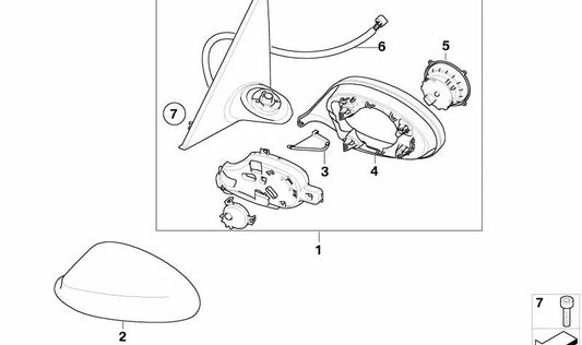 Rétrovisor extérieur droit chauffant avec mémoire OEM 51167282106 pour BMW E87 (série 1). BMW d'origine.