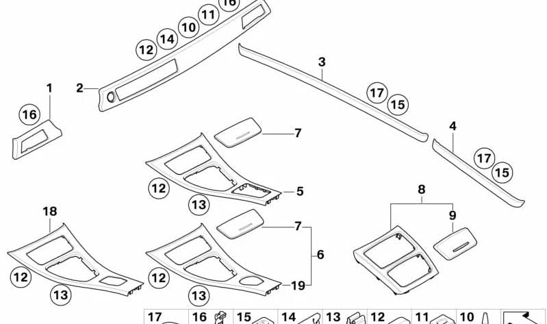 Embellecedor interior aluminio izquierdo OEM 51459148067 para BMW E90, E91, E92, E93. Acabado Glacier Silber. Compatible con todos los modelos indicados. Original BMW.