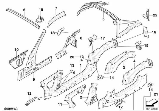 Plaque de connexion du cadre latéral gauche pour BMW Z4 E85, E86 (OEM 41217064701). BMW d'origine
