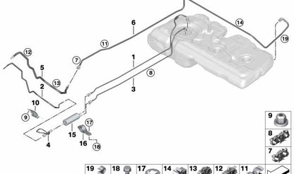 Tubería de retorno de combustible OEM 16127473828 para MINI Countryman F60, F60 LCI, BMW F45, F48, F39... y más. Original BMW y MINI.