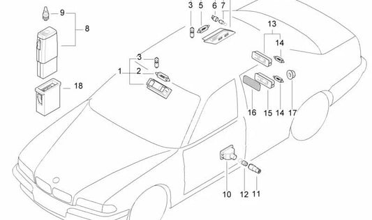 Luz de lectura interior trasera derecha beige OEM 63318368848 para BMW Serie 7 E38 {725tds, 728i}. Original BMW.