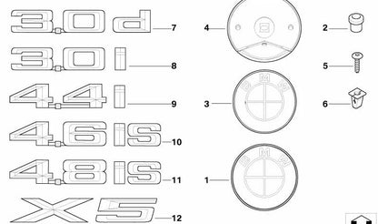 Emblema adhesivo lateral izquierdo OEM 51147138627 para BMW X5 E53. Original BMW.