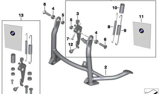 Kit de montagem do cavalete central 77257726045 para BMW Motorrad K 1200 S, K 1300 S, K 1200 R (todos os modelos compatíveis). BMW Motorrad original.
