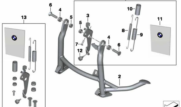 Kit de montaje caballete central OEM 71607691855 para BMW Motorrad R1200GS, R1250GS, R1200GS Adventure, R1250GS Adventure. Original BMW Motorrad.