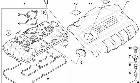 Junta perfil de tapa de culata OEM 11127555740 para BMW E81, E82, E87, E88, E90, E91, E92, E93, E60, E61. Original BMW.